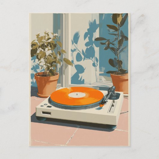 Sonntellerplatte mit orangener Vinyl Postkarte (Vorderseite)