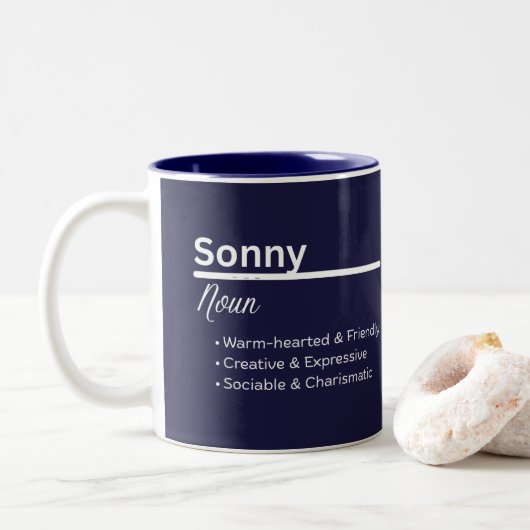 Sonny Boy Personalized Name Definition Zweifarbige Tasse (Mit Donut)
