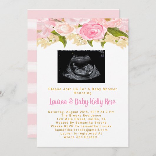 Sonogram Baby Shower Einladungen, Baby Girl Shower Einladung (Vorne/Hinten)