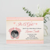Sonogram Baby Shower Invitation Girl, rosa Zehen Einladung (Stehend Vorderseite)
