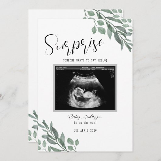 Sonogram Neutral Green Card Baby Announcement Ankündigung (Vorne/Hinten)