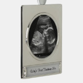 Sonogram-Verzierung des Babys erste Weihnachts Banner-Ornament Silber (Rechts)