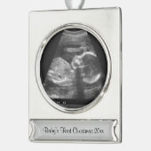 Sonogram-Verzierung des Babys erste Weihnachts Banner-Ornament Silber (Links)