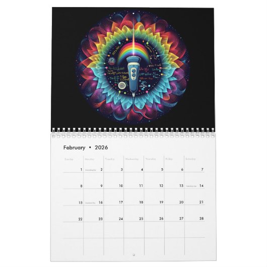Sonographisch-farbige Ultraschallwellen-Physik Kalender (Feb 2026)