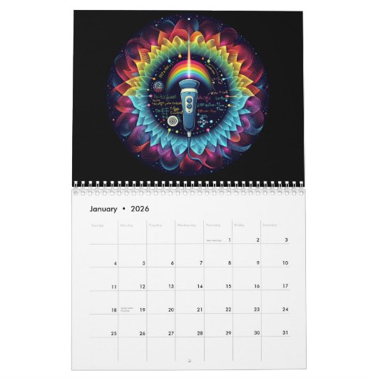 Sonographisch-farbige Ultraschallwellen-Physik Kalender (Jan 2026)