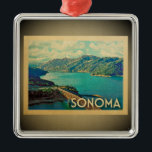 Sonoma California Silbernes Ornament<br><div class="desc">Ein cooler Vintager Sonoma-Ornament mit einem Fluss,  der durch die Berge des kalifornischen Weinlandes schlängelt.</div>