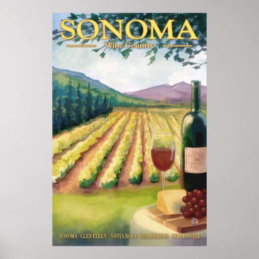 Sonoma, California Wine Country Travel Poster (Vorne)