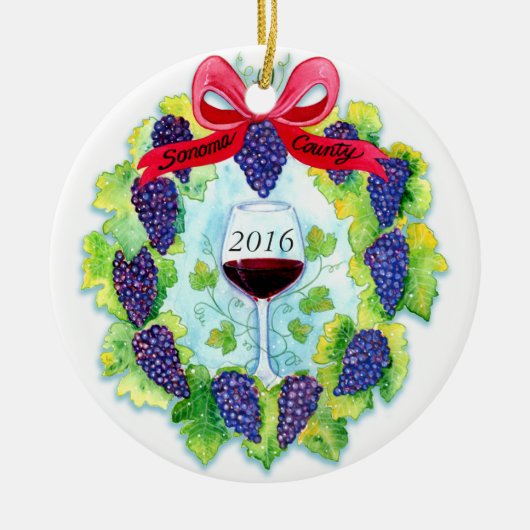 Sonoma County Weintraube-WeihnachtsKranz Keramik Ornament (Vorne)