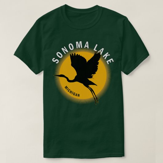Sonoma Lake in Michigan Heron Sunrise T-Shirt (Design vorne)