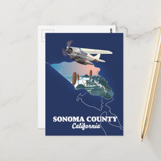 Sonoma Landkreis California Map Postkarte (Vorderseite/Rückseite Beispiel)