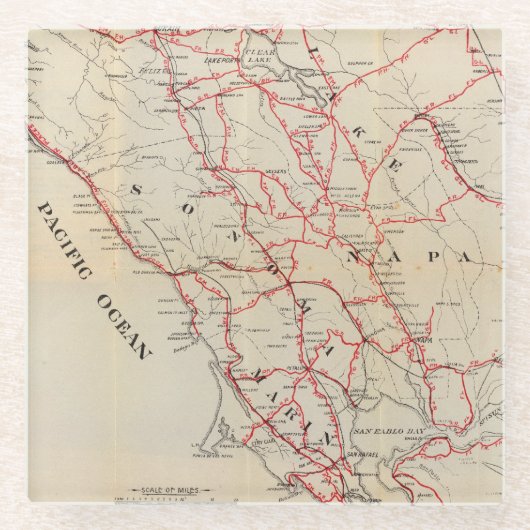 Sonoma, Marin, See und Napa Landkreise Glasuntersetzer (Vorderseite)