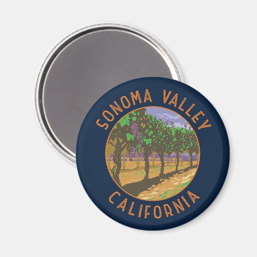 Sonoma Valley California Retro Distressed Circle Magnet (Vorderseite/Rückseite)