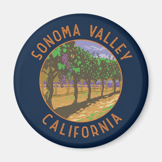 Sonoma Valley California Retro Distressed Circle Magnet (Vorne)