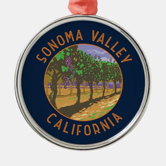 Sonoma Valley California Retro Distressed Circle Ornament Aus Metall (Vorne)