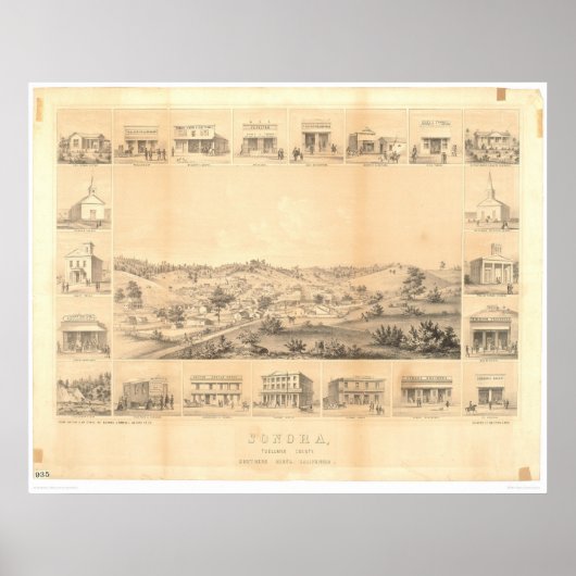 Sonora, CA. Panoramakarte 1854 (1647A) - nicht res Poster (Vorne)