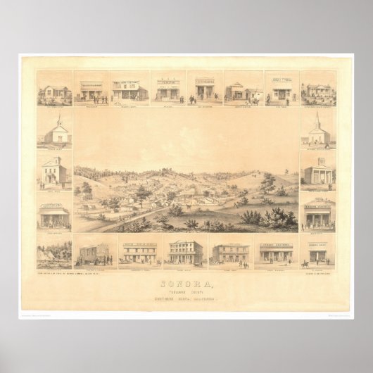 Sonora, CA. Panoramakarte 1854 (1647A) - restaurie Poster (Vorne)