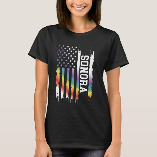 Sonora United Staaten Distressed Rainbow w US Flag T-Shirt (Vorderseite)