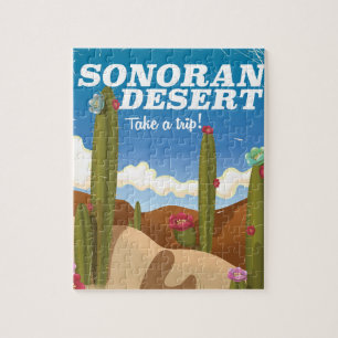 Sonora-Wüsten-Kaktus Cartoon-Reiseplakat. Puzzle