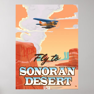 Sonoran Wüste Cartoon Reiseplakat. Poster