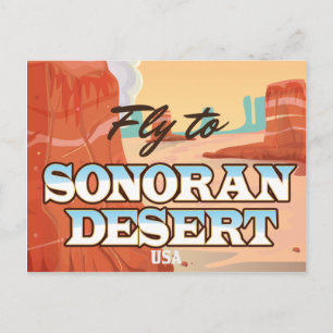 Sonoran Wüste Cartoon Reiseplakat. Postkarte
