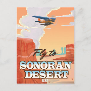 Sonoran Wüste Cartoon Reiseplakat. Postkarte