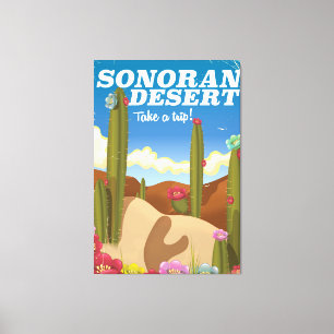 Sonoran Wüste Kaktus Cartoon Reiseplakat. Leinwanddruck