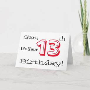 Son's 13. Geburtstag Gruß in rot und schwarz. Karte