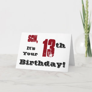 Son's 13. Geburtstag Gruß in schwarz, rot, weiß. Karte