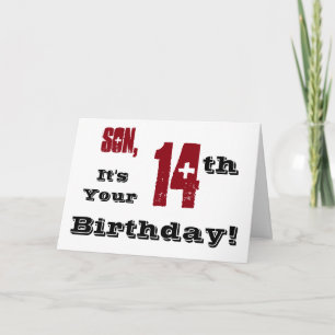 Son's 14. Geburtstag Gruß in schwarz, rot, weiß. Karte