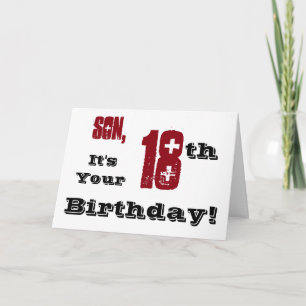 Son's 18. Geburtstag Gruß in schwarz, rot, weiß. Karte
