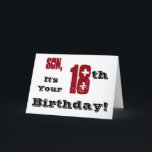 Sons 18. Geburtstag grüßt in schwarz, rot, weiß. Karte<br><div class="desc">Ein weißer Hintergrund mit schwarzem und rotem Text,  auf diesem lustigen,  Geburtstag Gruß für einen Sohn. Meine freundlichen Grüße.</div>