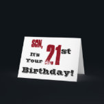 Sons 21. Geburtstag grüßt in schwarz, rot, weiß. Karte<br><div class="desc">Ein weißer Hintergrund mit schwarzem und rotem Text,  auf diesem lustigen,  Geburtstag Gruß für einen Sohn. Meine freundlichen Grüße.</div>