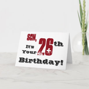 Son's 26. Geburtstag Gruß in schwarz, rot, weiß. Karte