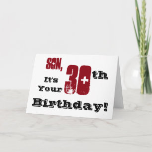Son's 30. Geburtstag Gruß in schwarz, rot, weiß. Karte