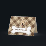 Sons Geburtstag goldener Vergeltung auf karierten Karte<br><div class="desc">Golden Retriever Hund auf großen Knochen und braun kariert für Sons Geburtstag</div>