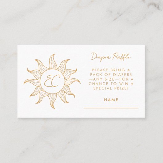 Sonshine Diaper Raffle Card Babydusche Umschließun Visitenkarte (Vorderseite)