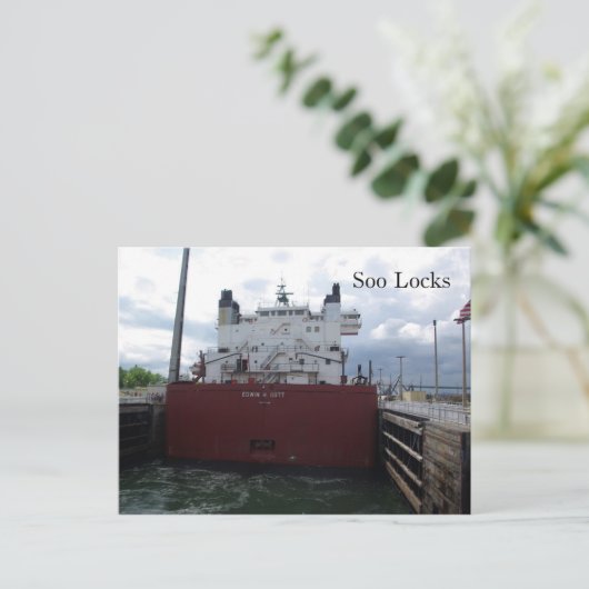 Soo Locks & Edwin H. Gott Postkarte (Stehend Vorderseite)