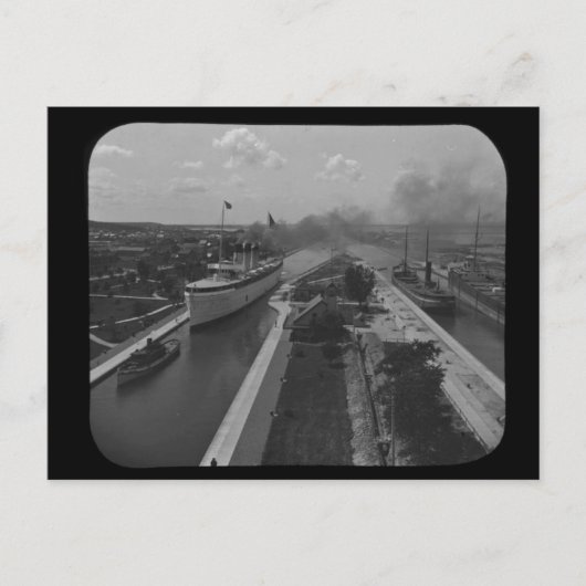 Soo Locks Magic Lantern Slide B&W Postkarte (Vorderseite)