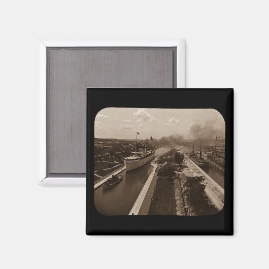 Soo Locks Magic Lantern Slide Sepia Magnet (Vorderseite/Rückseite)