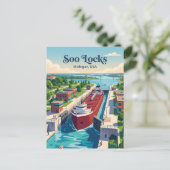 Soo Locks Michigan Postkarte (Stehend Vorderseite)