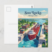 Soo Locks Michigan Postkarte (Vorne/Hinten)
