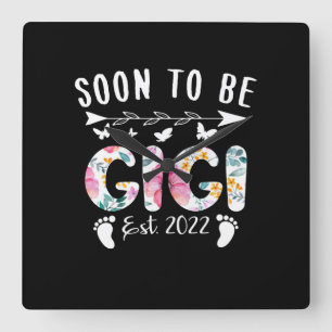 Soon To Be Gigi Est 2022 Floral New Grandma Mother Quadratische Wanduhr