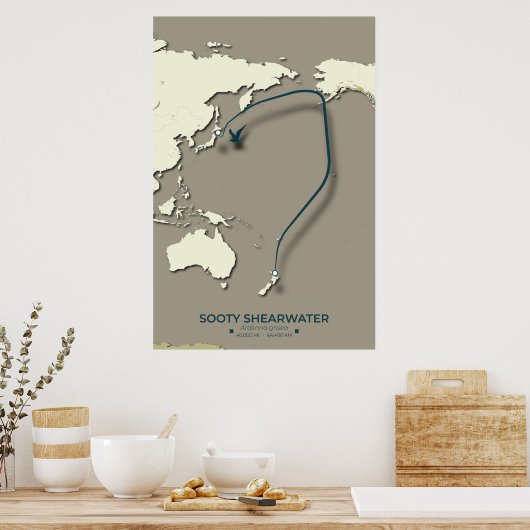 Sooty Shearwater Migration Map - Minimalistisch Poster (Küche)