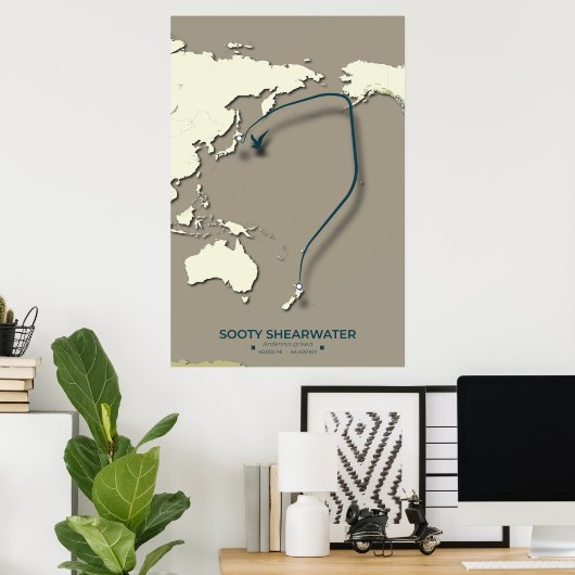 Sooty Shearwater Migration Map - Minimalistisch Poster (Heimbüro)