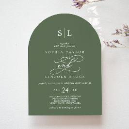 SOPHIA Arch Monogram Woodland Olive Green Wedding Einladung