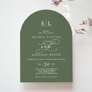 SOPHIA Arch Monogram Woodland Olive Green Wedding Einladung