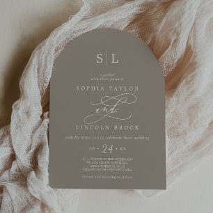 SOPHIA Arch Rustic Taupe Elegante Monogram Wedding Einladung