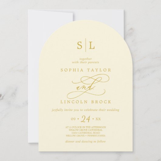 SOPHIA Arch Simple Cream Butter Yellow Wedding Einladung (Vorderseite)
