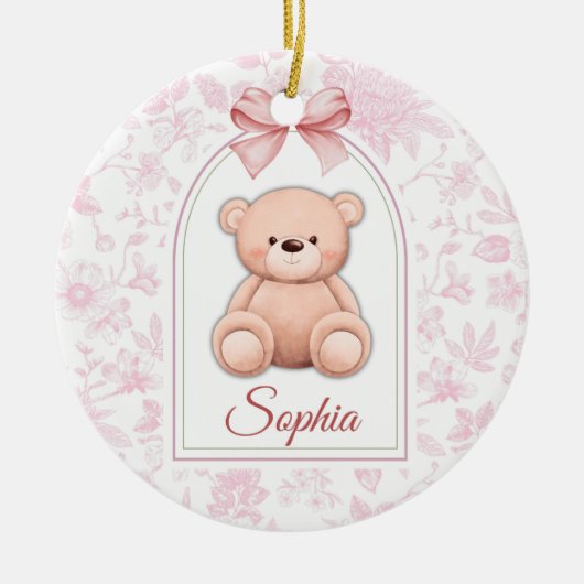 Sophia | Benutzerdefiniertes rosa Teddy-Bär-Kinder Keramik Ornament (Vorne)