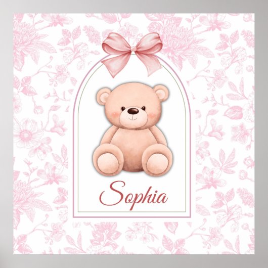 Sophia | Benutzerdefiniertes rosa Teddy-Bär-Kinder Poster (Vorne)